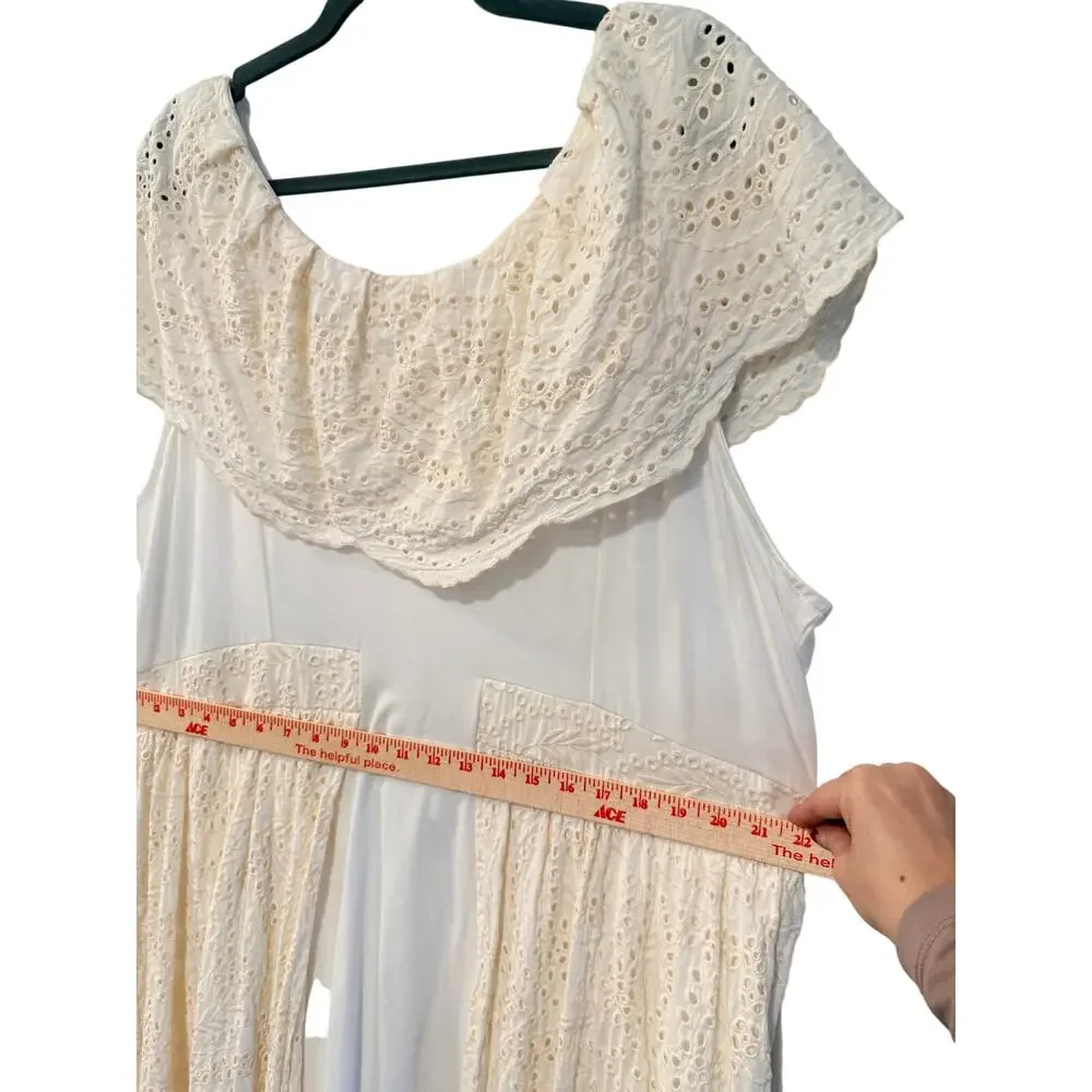 C Wonder 2X Christian Siriano Off Shoulder Eyelet Boho Maxi Dress $149 NEW Cream - Picture 7 of 11